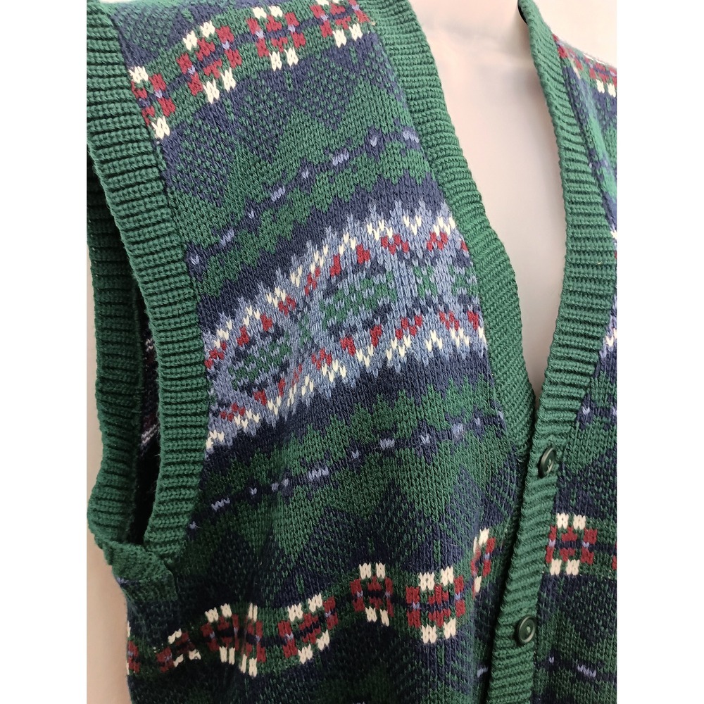 Vintage New Era L sleeveless geometric grandpacore button‎ down knit vest - Picture 4 of 8